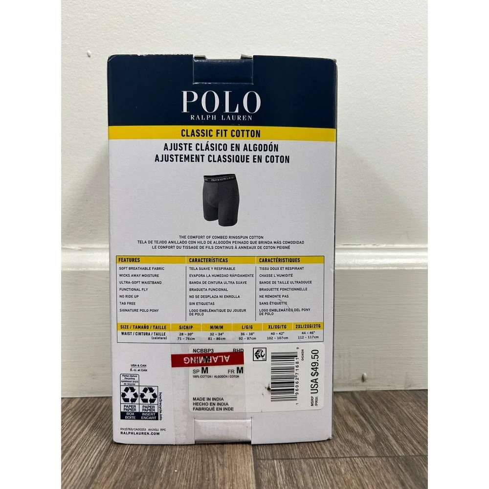 Polo Ralph‎ Lauren 3 Classic Fit Cotton Boxer Briefs Men Medium Red, Gray, Black